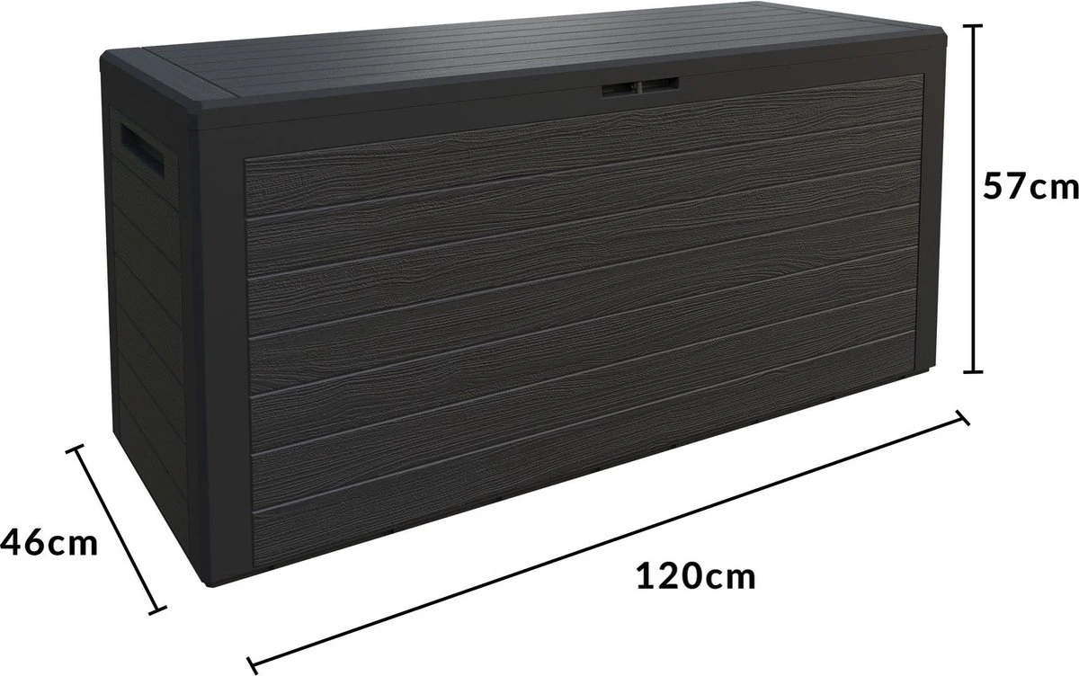 Coffre De Rangement Effet Bois 120 X 46 X 57 Cm Coffre Extérieur Avec Couvercle Rabattable Stockage Jardin 4 Coffre De Rangement Effet Bois 120 X 46 X 57 Cm Coffre Extérieur Avec Couvercle Rabattable Stockage Jardin – Image 4