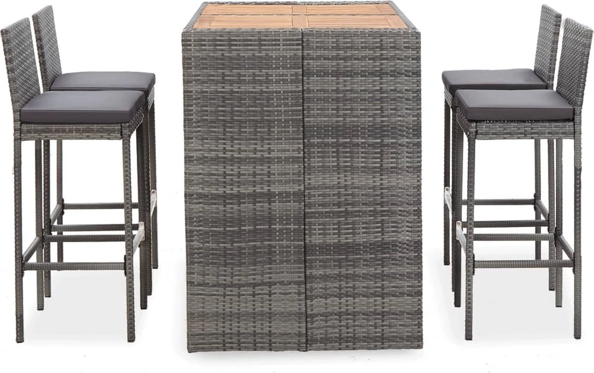 Ensemble De Bar De Jardin Premium - Ensemble De Bar De Jardin 5 Pièces Poly Rotin Et Bois D'acacia Gris 7 Ensemble De Bar De Jardin Premium - Ensemble De Bar De Jardin 5 Pièces Poly Rotin Et Bois D'acacia Gris – Image 7