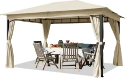 Pavillon De Jardin 3x4 M Environ 180 G/m² Bâche De Toit Pavillon étanche 4 Parois Latérales Tente De Jardin Crème Tente De Réception Environ 6x6 Cm Profil