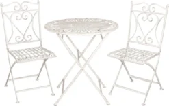 Set De Bistro Table De Bistrot Chaise De Bistrot (3 Pièces) Ø 70* 75 / 2x 40*47*94 Cm Boucles De Fer Wit Ensemble De Balcon Ensemble De Jardin Ensemble De Terrasse