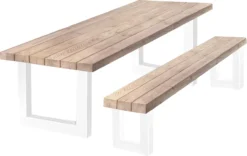 Salon De Jardin Douglas | Table De Jardin 280 X 100 Cm + Banc De Jardin - Pieds En U Acier Witte + Forfait Entretien Temporaire Gratuit - Montage Compris