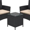 LIVINGSIGNS Mobilier De Balcon, Salon De Jardin, En Polyrotin PE, Salon, Table Et 2 Chaises, Mobilier De Terrasse, Outdoor, Pour Terrasse, Balcon, Jardin, Rosée Noire