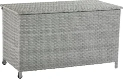 NATERIAL - Boîte De Jardin DAVOS - Boîte De Rangement Extérieur - Boîte à Coussin Poly Rotin - 420 L - Poignées - Boîte à Roulettes - Plastique Rotin - Aluminium