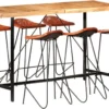 Prolenta Premium - Ensemble De Bar 7 Pièces En Bois De Sesham Massif Et Cuir Véritable