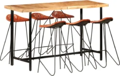 Prolenta Premium - Ensemble De Bar 7 Pièces En Bois De Sesham Massif Et Cuir Véritable