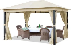 Pavillon De Jardin 3x4 M Aluminium Premium Environ 220 G/m² Bâche De Toit Pavillon étanche 4 Parois Latérales Tente De Jardin Crème Environ 9x9 Cm Profilé