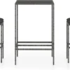 La Dolce Vita - Table 3 Pièces GardenBar Avec Chaises - Meuble Bar - Meuble Bar - Meuble D'angle Bar - Table Haute Avec Tabourets - Ensemble Bistro Avec Table Et Chaises Avec Coussins Polyrotin Gris