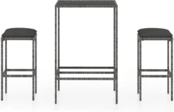 La Dolce Vita - Table 3 Pièces GardenBar Avec Chaises - Meuble Bar - Meuble Bar - Meuble D'angle Bar - Table Haute Avec Tabourets - Ensemble Bistro Avec Table Et Chaises Avec Coussins Polyrotin Gris
