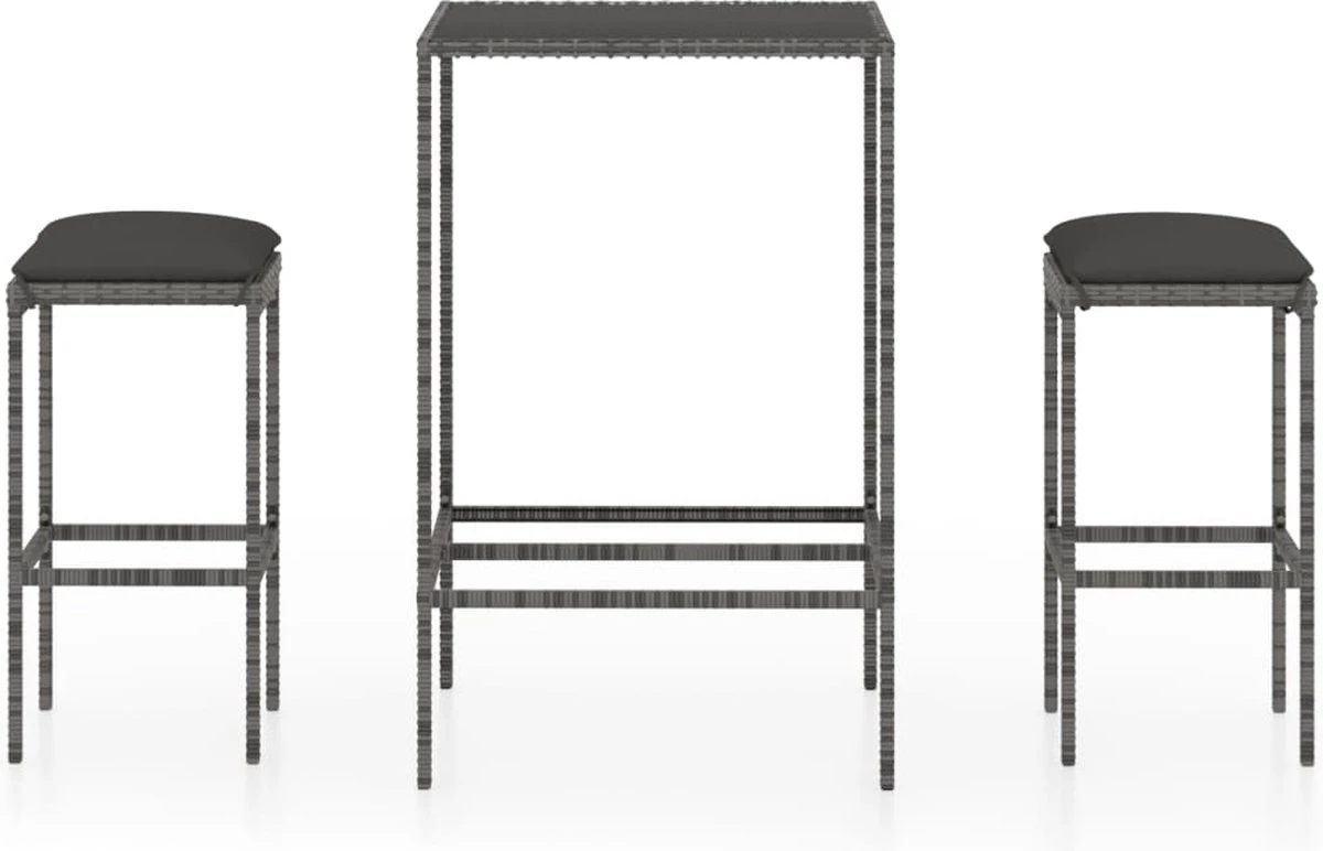 La Dolce Vita - Table 3 Pièces GardenBar Avec Chaises - Meuble Bar - Meuble Bar - Meuble D'angle Bar - Table Haute Avec Tabourets - Ensemble Bistro Avec Table Et Chaises Avec Coussins Polyrotin Gris 1 La Dolce Vita - Table 3 Pièces GardenBar Avec Chaises - Meuble Bar - Meuble Bar - Meuble D'angle Bar - Table Haute Avec Tabourets - Ensemble Bistro Avec Table Et Chaises Avec Coussins Polyrotin Gris