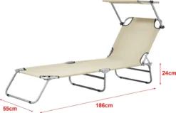 Chaise Longue - Chaise Longue - Set De 2 Pièces - Pliable - Tissu & Acier - Couleur Beige & Argent - Dimensions (LxlxH) 186 X 55 X 24 Cm -Jardin Meubles Magasin 1200x774