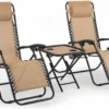 Happyment Chaises De Plage Pliables 2 Pièces - Chaises De Jardin Avec Table - Bain De Soleil - Réglable De 0° à 160° - Beige