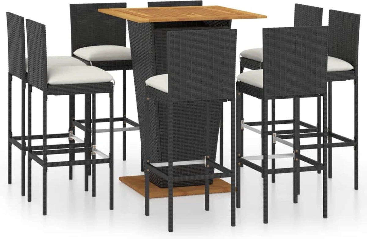 Ensemble De Bar De Jardin Premium - Ensemble Bar De Jardin 9 Pièces Avec Coussins Poly Rotin Noir 4 Ensemble De Bar De Jardin Premium - Ensemble Bar De Jardin 9 Pièces Avec Coussins Poly Rotin Noir – Image 4