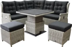 Ensemble De Salon D'angle Réglable Ibiza 6 Pièces Blanc Gris Avec Table Carrée Réglable