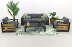 Salon De Jardin Suns Nappa Cross Croisé - MRG Gris Carbone/Keltex 265 X 100 Cm. Teck