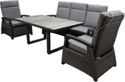 Dallas Chaise Canapé Salle à Manger Ensemble De Salon Dossier Et Repose-pieds Réglables 4 Pièces Anthracite