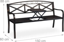 Banc De Jardin Relaxdays Avec Table Pliante - Banc De Balcon 3 Places - Stable - Banc D'extérieur En Métal -Jardin Meubles Magasin 1200x794 11