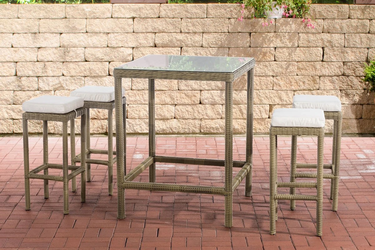 Table De Bar De Luxe Avec Chaises De Bar - Crème / Blanc - Mobilier De Jardin - Rotin - Set De 4 Tabourets De Bar - Bar De Jardin - Intérieur Et Extérieur - Résistant Aux Intempéries - 4 Personnes 1 Table De Bar De Luxe Avec Chaises De Bar - Crème / Blanc - Mobilier De Jardin - Rotin - Set De 4 Tabourets De Bar - Bar De Jardin - Intérieur Et Extérieur - Résistant Aux Intempéries - 4 Personnes