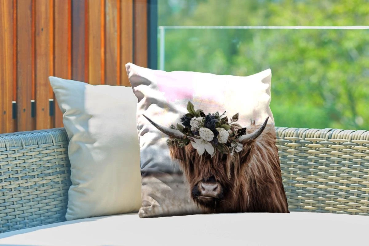 Coussin D'extérieur - Highlander écossais - Fleurs - Nature - 45x45 Cm - Résistant Aux Intempéries 3 Coussin D'extérieur - Highlander écossais - Fleurs - Nature - 45x45 Cm - Résistant Aux Intempéries – Image 3