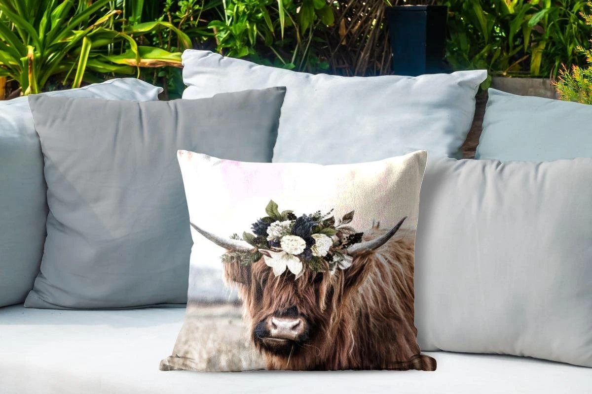 Coussin D'extérieur - Highlander écossais - Fleurs - Nature - 45x45 Cm - Résistant Aux Intempéries 4 Coussin D'extérieur - Highlander écossais - Fleurs - Nature - 45x45 Cm - Résistant Aux Intempéries – Image 4