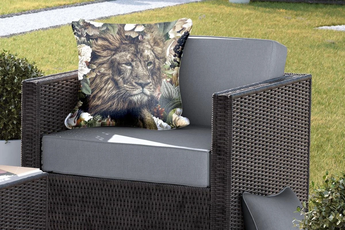 Coussin D'extérieur Résistant Aux Intempéries - Lion - Fleurs - Feuille - 50x50 Cm 5 Coussin D'extérieur Résistant Aux Intempéries - Lion - Fleurs - Feuille - 50x50 Cm – Image 5