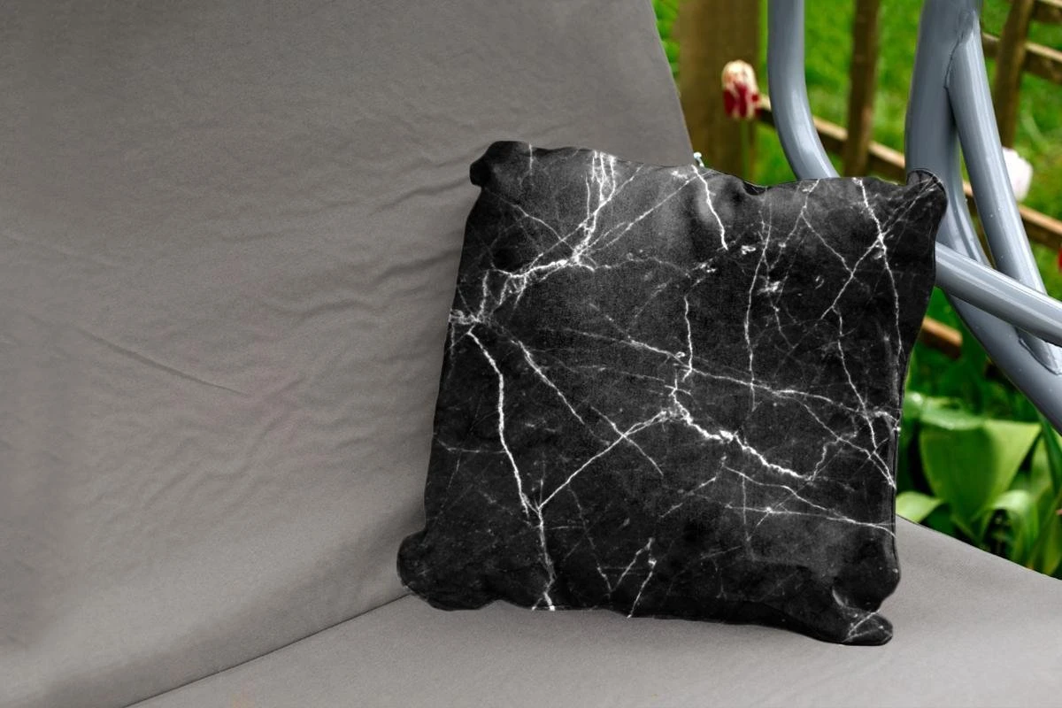 Coussin D'extérieur - Marbre - Zwart - Wit - Structure - 45x45 Cm - Résistant Aux Intempéries 2 Coussin D'extérieur - Marbre - Zwart - Wit - Structure - 45x45 Cm - Résistant Aux Intempéries – Image 2