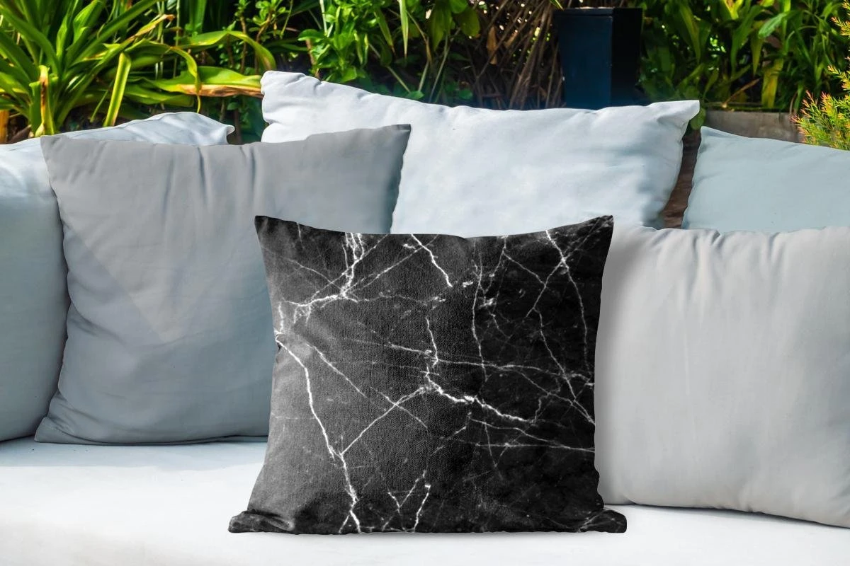 Coussin D'extérieur - Marbre - Zwart - Wit - Structure - 45x45 Cm - Résistant Aux Intempéries 4 Coussin D'extérieur - Marbre - Zwart - Wit - Structure - 45x45 Cm - Résistant Aux Intempéries – Image 4