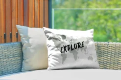 Coussins D'extérieur - Jardin - Wereldkaart Des Eaux Grises Avec Le Mot Explore It - 50x30 Cm -Jardin Meubles Magasin 1200x800 189