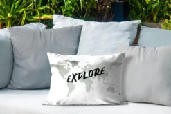 Coussins D'extérieur - Jardin - Wereldkaart Des Eaux Grises Avec Le Mot Explore It - 50x30 Cm -Jardin Meubles Magasin 1200x800 190