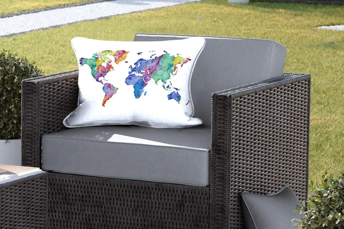 Coussins D'extérieur - Jardin - Carte Du Monde Aquarelle Violet Bleu Orange Sur Fond Blanc - 60x40 Cm 5 Coussins D'extérieur - Jardin - Carte Du Monde Aquarelle Violet Bleu Orange Sur Fond Blanc - 60x40 Cm – Image 5