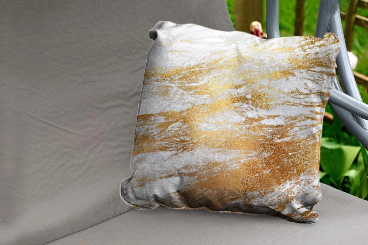 Sierkussen D'extérieur - Marbre - Motifs - Or - Wit - 60x60 Cm - Résistant Aux Intempéries 2 Sierkussen D'extérieur - Marbre - Motifs - Or - Wit - 60x60 Cm - Résistant Aux Intempéries – Image 2