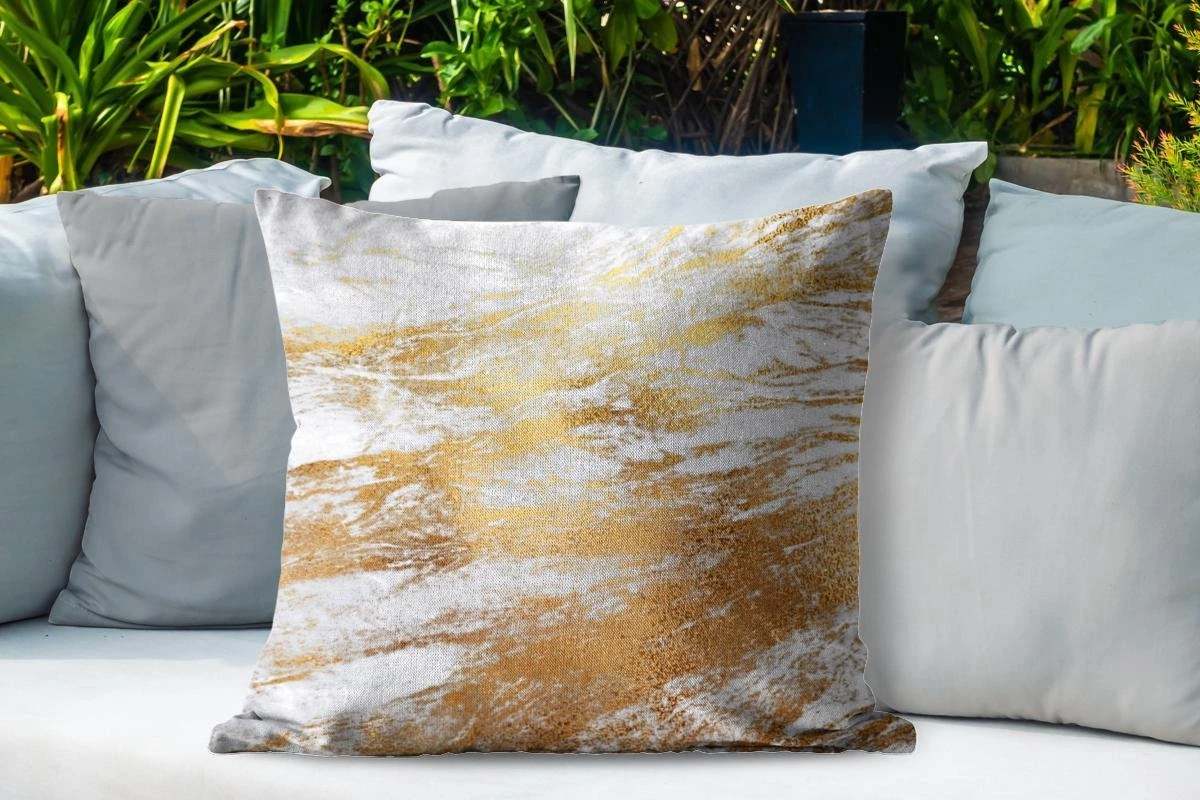 Sierkussen D'extérieur - Marbre - Motifs - Or - Wit - 60x60 Cm - Résistant Aux Intempéries 4 Sierkussen D'extérieur - Marbre - Motifs - Or - Wit - 60x60 Cm - Résistant Aux Intempéries – Image 4