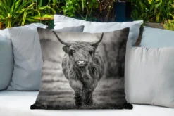 Sierkussen Extérieur - Scottish Highlander - Zwart - Wit - 60x60 Cm - Résistant Aux Intempéries -Jardin Meubles Magasin 1200x800 278