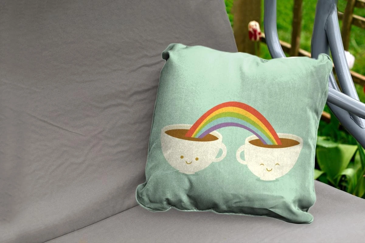 Coussins D'extérieur - Jardin - Une Illustration D'un Arc-en-ciel Sur Deux Tasses De Café - 50x50 Cm 2 Coussins D'extérieur - Jardin - Une Illustration D'un Arc-en-ciel Sur Deux Tasses De Café - 50x50 Cm – Image 2