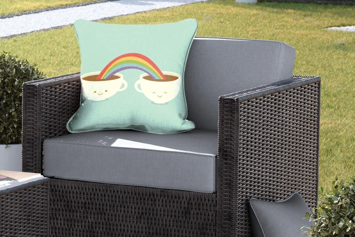 Coussins D'extérieur - Jardin - Une Illustration D'un Arc-en-ciel Sur Deux Tasses De Café - 50x50 Cm 5 Coussins D'extérieur - Jardin - Une Illustration D'un Arc-en-ciel Sur Deux Tasses De Café - 50x50 Cm – Image 5