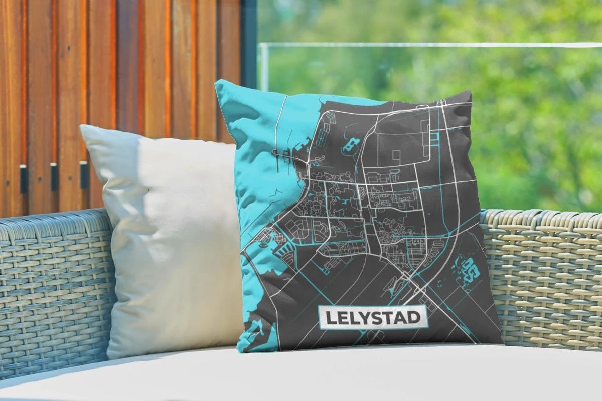 Coussin D'extérieur Résistant Aux Intempéries - Plan De La Ville - Lelystad - Grijs - Blauw - 50x50 Cm 3 Coussin D'extérieur Résistant Aux Intempéries - Plan De La Ville - Lelystad - Grijs - Blauw - 50x50 Cm – Image 3