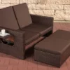 Canapé Lounge Avec Pouf - Osier - Mobilier De Jardin - Pour L'extérieur, Le Jardin Et Le Balcon - Ensemble Canapé Lounge - Marron - 2 Personnes