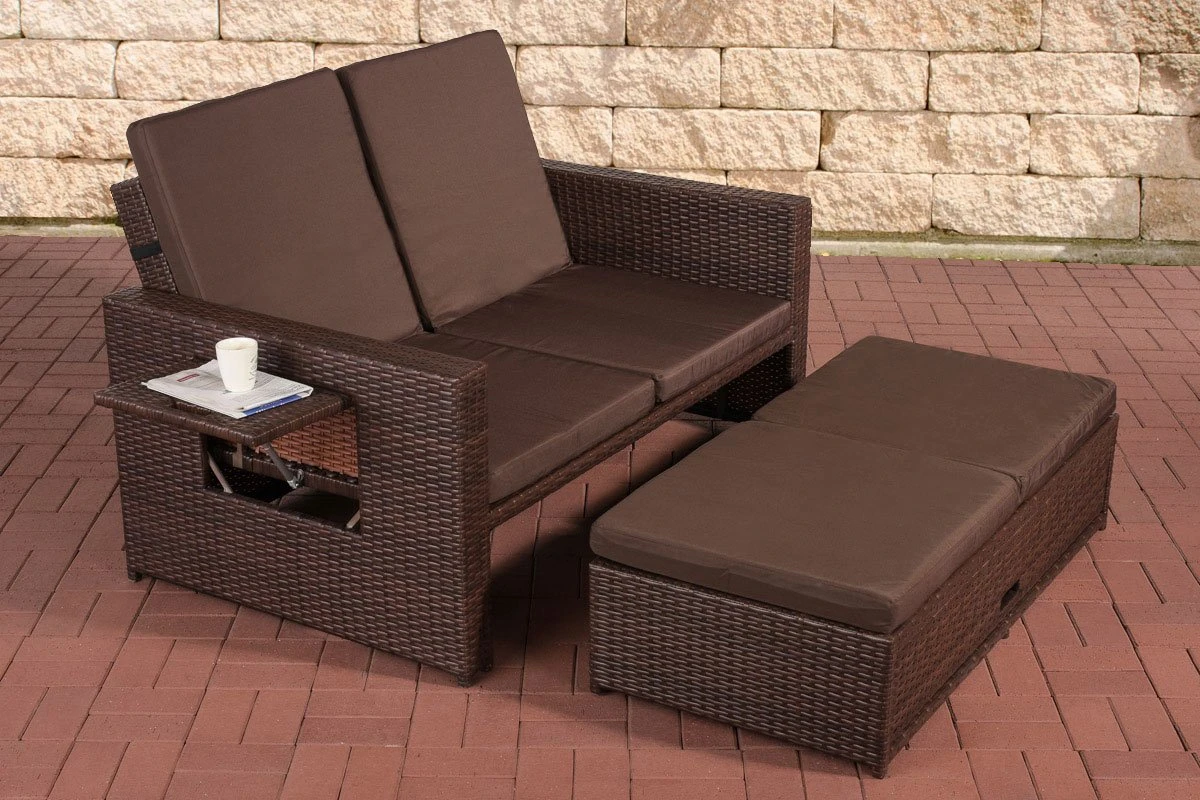 Canapé Lounge Avec Pouf - Osier - Mobilier De Jardin - Pour L'extérieur, Le Jardin Et Le Balcon - Ensemble Canapé Lounge - Marron - 2 Personnes 1 Canapé Lounge Avec Pouf - Osier - Mobilier De Jardin - Pour L'extérieur, Le Jardin Et Le Balcon - Ensemble Canapé Lounge - Marron - 2 Personnes