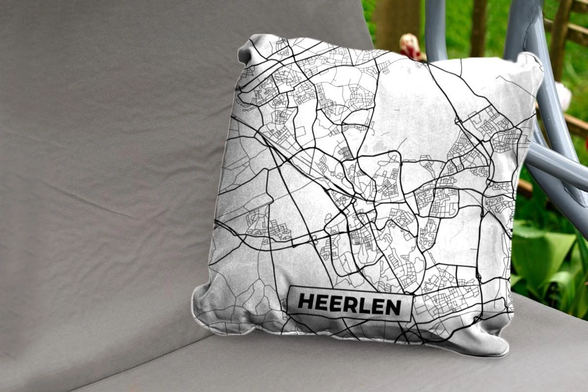 Sierkussen Extérieur - Carte - Heerlen - Zwart - Wit - 60x60 Cm - Résistant Aux Intempéries 2 Sierkussen Extérieur - Carte - Heerlen - Zwart - Wit - 60x60 Cm - Résistant Aux Intempéries – Image 2