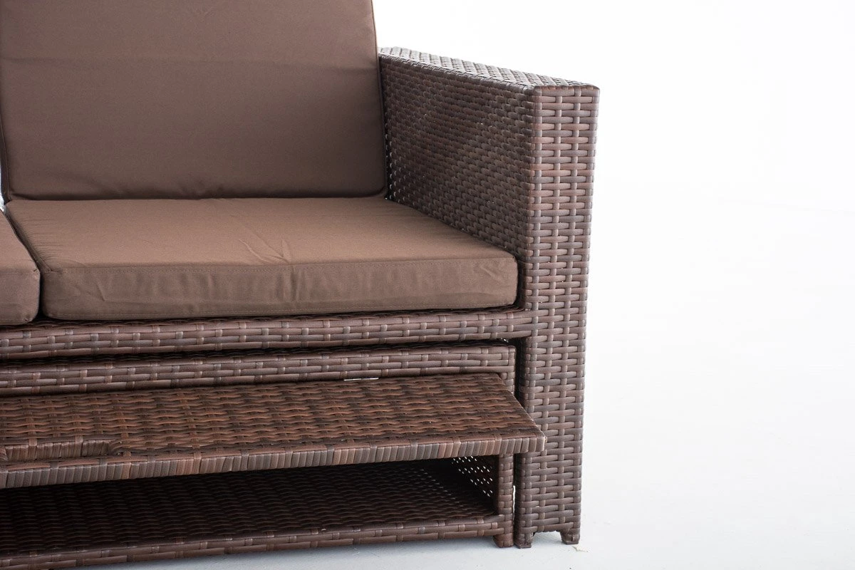 Canapé Lounge Avec Pouf - Osier - Mobilier De Jardin - Pour L'extérieur, Le Jardin Et Le Balcon - Ensemble Canapé Lounge - Marron - 2 Personnes 3 Canapé Lounge Avec Pouf - Osier - Mobilier De Jardin - Pour L'extérieur, Le Jardin Et Le Balcon - Ensemble Canapé Lounge - Marron - 2 Personnes – Image 3