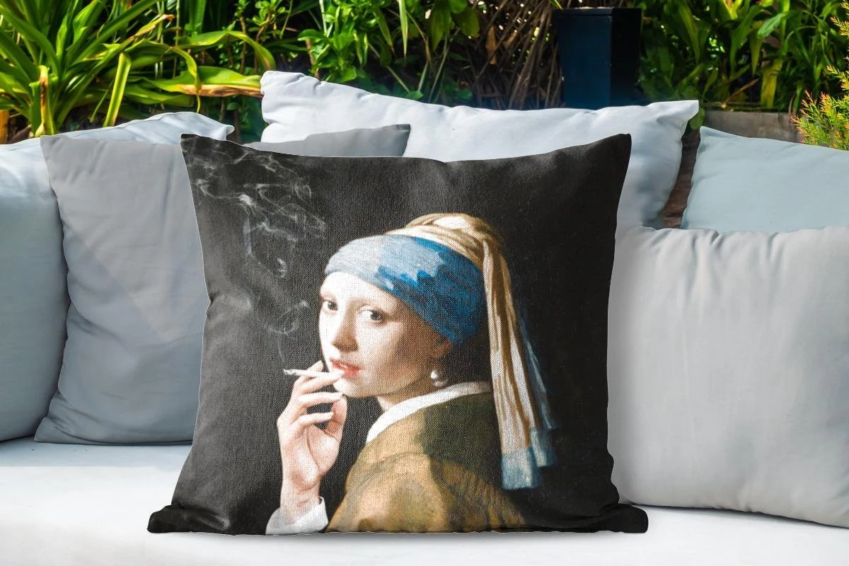 Sierkussen Extérieur - La Fille à La Perle - Vermeer - Smoking - 60x60 Cm - Résistant Aux Intempéries 4 Sierkussen Extérieur - La Fille à La Perle - Vermeer - Smoking - 60x60 Cm - Résistant Aux Intempéries – Image 4