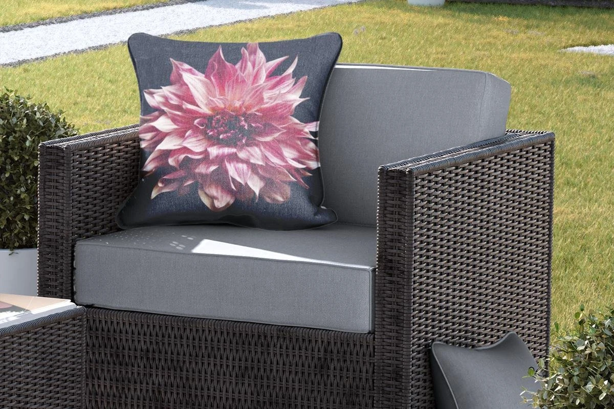 Coussins D'extérieur - Jardin - Fleur De Dahlia Rose Sur Fond Noir - 50x50 Cm 5 Coussins D'extérieur - Jardin - Fleur De Dahlia Rose Sur Fond Noir - 50x50 Cm – Image 5