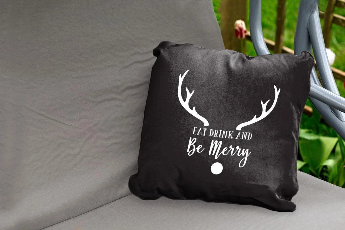 Coussins D'extérieur - Jardin - Citation Mangez, Buvez Et Soyez Joyeux Noël Décoration Murale Blanc Sur Noir - 50x50 Cm 2 Coussins D'extérieur - Jardin - Citation Mangez, Buvez Et Soyez Joyeux Noël Décoration Murale Blanc Sur Noir - 50x50 Cm – Image 2