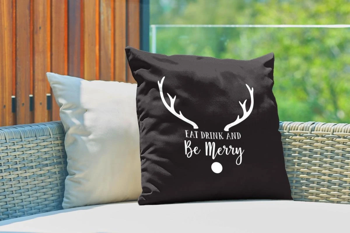 Coussins D'extérieur - Jardin - Citation Mangez, Buvez Et Soyez Joyeux Noël Décoration Murale Blanc Sur Noir - 50x50 Cm 3 Coussins D'extérieur - Jardin - Citation Mangez, Buvez Et Soyez Joyeux Noël Décoration Murale Blanc Sur Noir - 50x50 Cm – Image 3