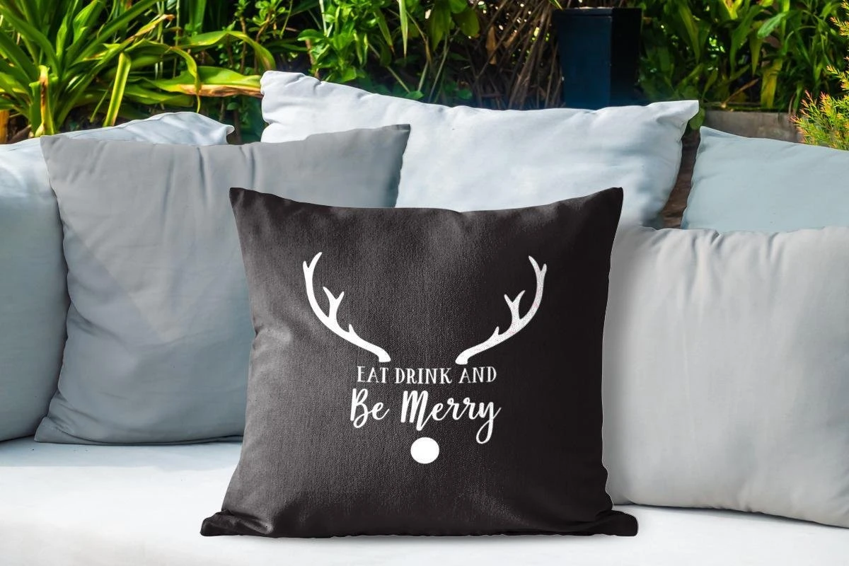 Coussins D'extérieur - Jardin - Citation Mangez, Buvez Et Soyez Joyeux Noël Décoration Murale Blanc Sur Noir - 50x50 Cm 4 Coussins D'extérieur - Jardin - Citation Mangez, Buvez Et Soyez Joyeux Noël Décoration Murale Blanc Sur Noir - 50x50 Cm – Image 4