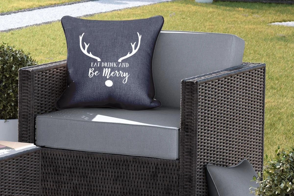 Coussins D'extérieur - Jardin - Citation Mangez, Buvez Et Soyez Joyeux Noël Décoration Murale Blanc Sur Noir - 50x50 Cm 5 Coussins D'extérieur - Jardin - Citation Mangez, Buvez Et Soyez Joyeux Noël Décoration Murale Blanc Sur Noir - 50x50 Cm – Image 5