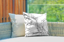 Coussin De Jardin - Carte De La Ville Néerlandaise De Zaanstad En Noir Et Blanc - 40x40 Cm - Résistant Aux Intempéries -Jardin Meubles Magasin 1200x800 444