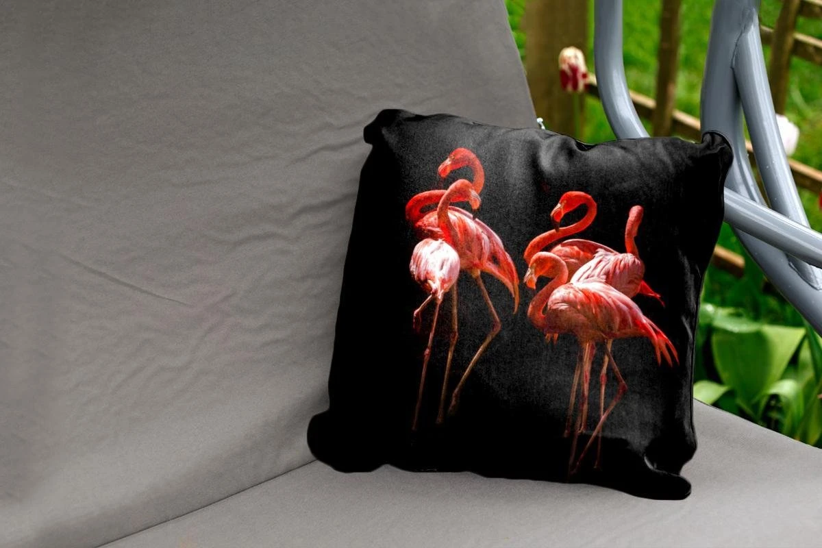Coussins D'extérieur - Jardin - Groupe De Flamants Roses Sur Fond Noir - 45x45 Cm 2 Coussins D'extérieur - Jardin - Groupe De Flamants Roses Sur Fond Noir - 45x45 Cm – Image 2