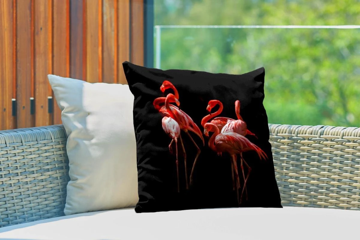 Coussins D'extérieur - Jardin - Groupe De Flamants Roses Sur Fond Noir - 45x45 Cm 3 Coussins D'extérieur - Jardin - Groupe De Flamants Roses Sur Fond Noir - 45x45 Cm – Image 3