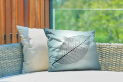 Coussins D'extérieur - Jardin - Sculpture D'un Squelette De Feuille De Feuilles Botaniques En Arrière-plan Avec La Couleur Cyan - 50x30 Cm -Jardin Meubles Magasin 1200x800 488