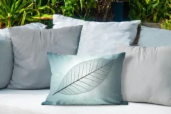 Coussins D'extérieur - Jardin - Sculpture D'un Squelette De Feuille De Feuilles Botaniques En Arrière-plan Avec La Couleur Cyan - 50x30 Cm -Jardin Meubles Magasin 1200x800 489